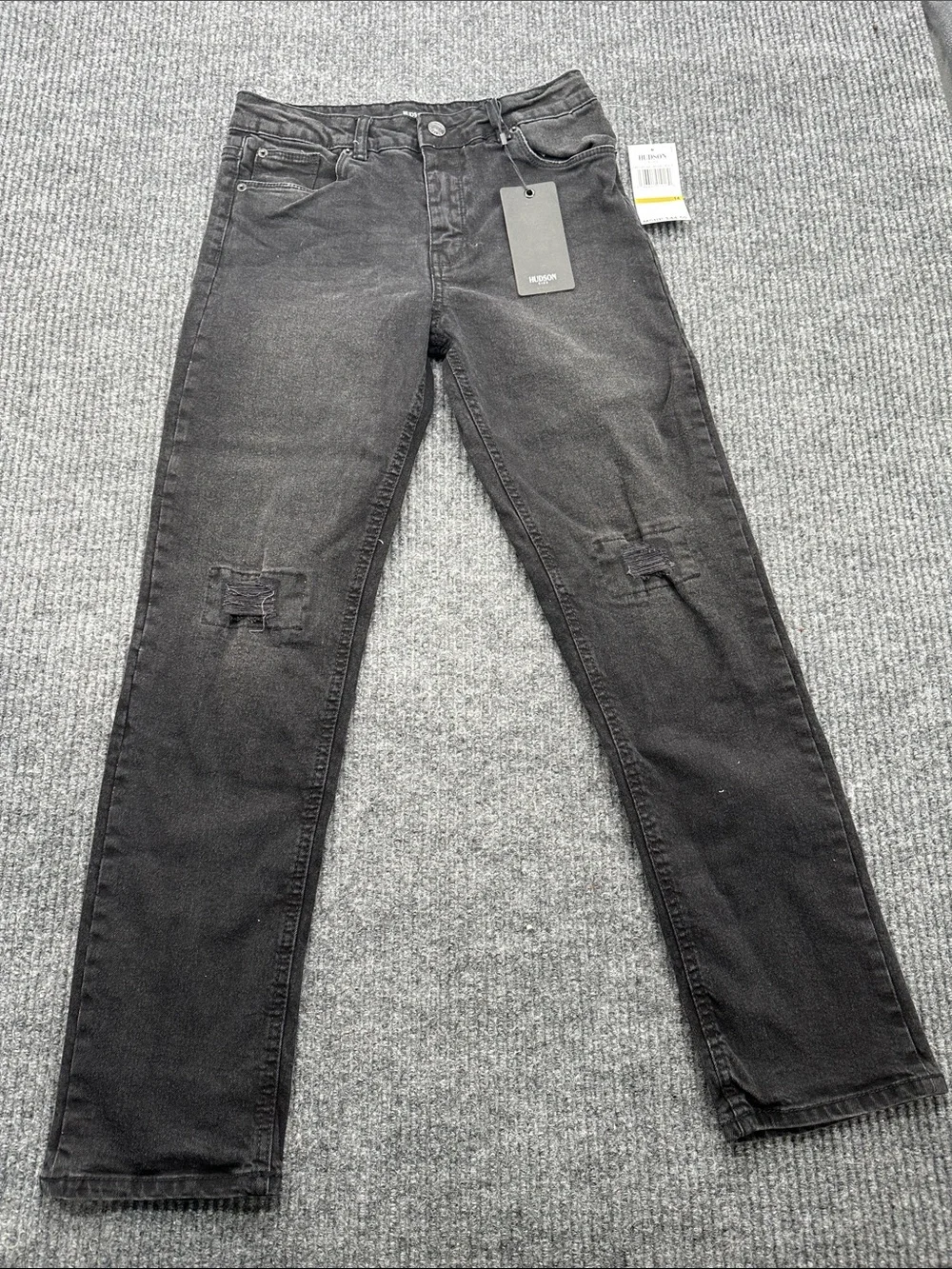 Hudson Jeans Kids Black Washed Slim Jeans with Knee Details